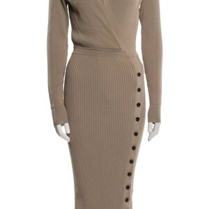 Self Portrait Tan Ribbed Polo Knit Dress